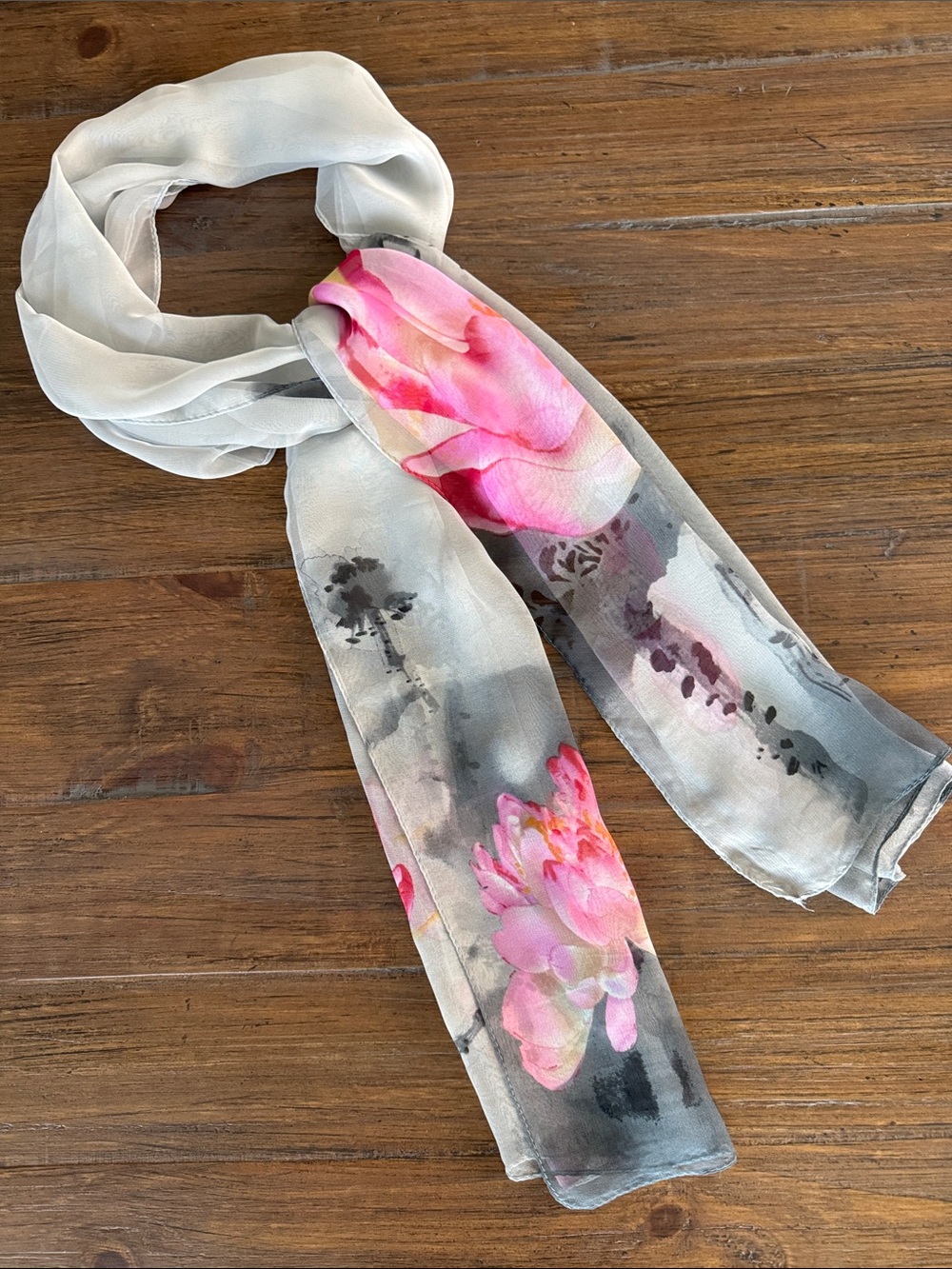 Pink Lotus Flower Watercolor Scarf Silk Feeling Polyester